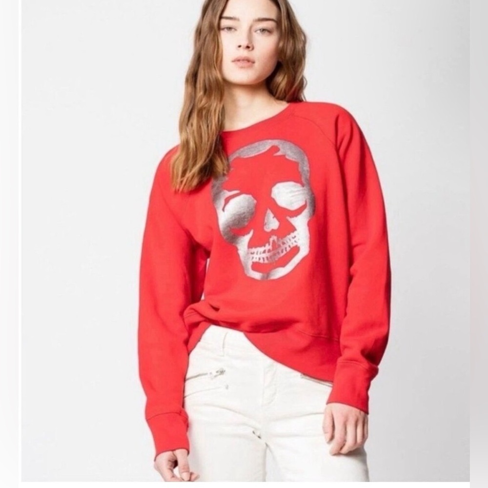 Zadig & Voltaire VISITAR Graphic crew Sweater with Silver Metallic Skull